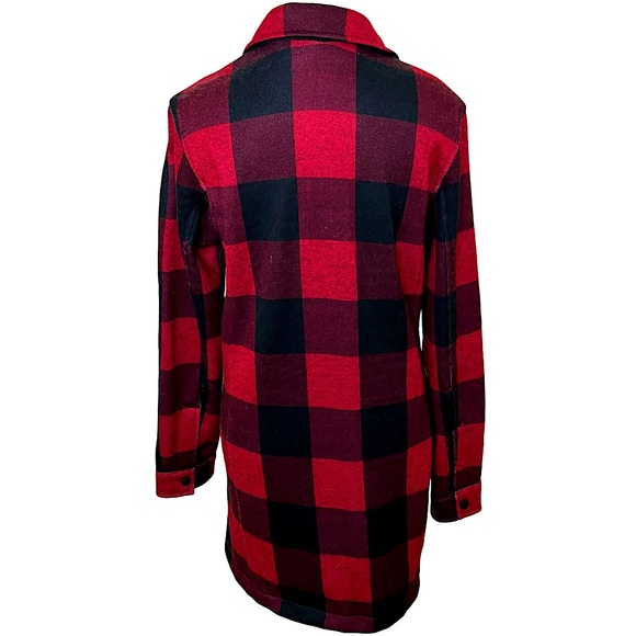 Lands End Women’s Snap Front Longer Plaid Jacket Size XS Red Black Buffalo Plaid - Picture 3 of 9